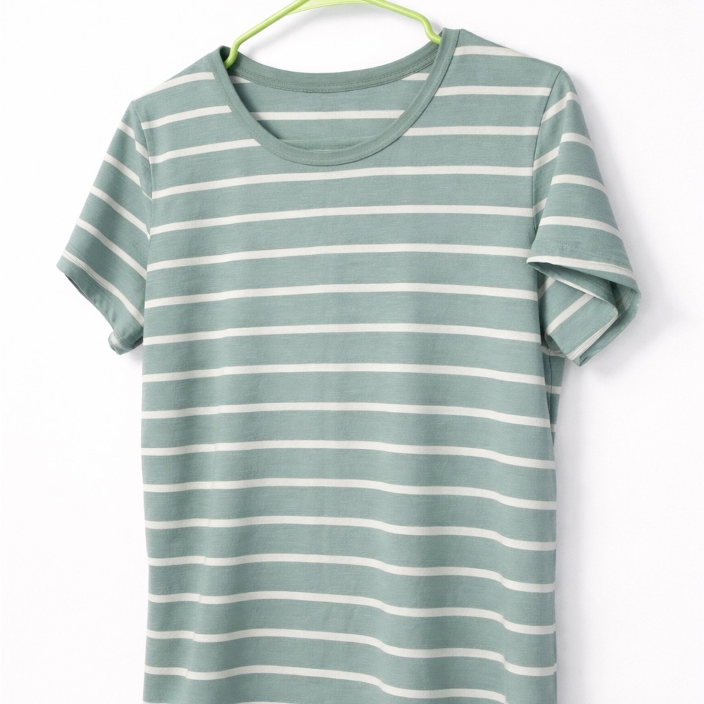 Time and Tru Green and White Striped Tee